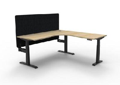 rl boost+ height adjustable corner workstation with black eco panel screen 1pw1800 x w1800 x d750 / natural oak top black satin frame / with cable tray