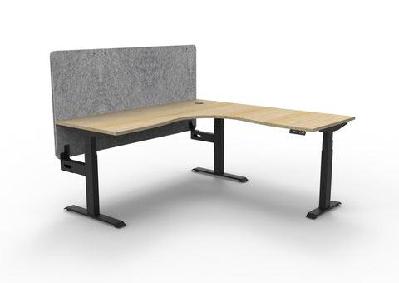 rl boost+ height adjustable corner workstation with grey eco panel screen 1pw1500 x w1500 x d750 / natural oak top black satin frame / without cable tray