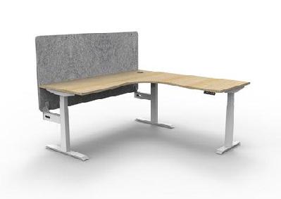 rl boost+ height adjustable corner workstation with grey eco panel screen 1pw1800 x w1800 x d750 / natural oak top white satin frame / without cable tray