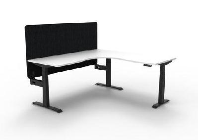 rl boost+ height adjustable corner workstation with black eco panel screenw1800 x w1800 x d750 / natural white top black satin frame / without cable tray
