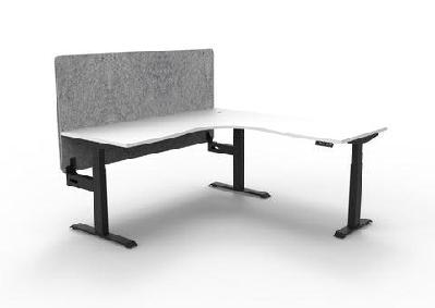 rl boost+ height adjustable corner workstation with grey eco panel screen 1pw1500 x w1500 x d750 / natural white top black satin frame / without cable tray