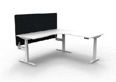 rl boost+ height adjustable corner workstation with black eco panel screenw1800 x w1800 x d750 / natural white top white satin frame / with cable tray