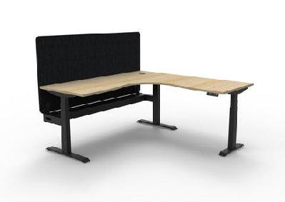 rl boost+ height adjustable corner workstation with black eco panel screen w1800 x w1500 x d750 / natural white top black satin frame / with cable tray