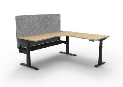 rl boost+ height adjustable corner workstation with grey eco panel screen 1pw1800 x w1500 x d750 / natural oak top black satin frame / with cable tray