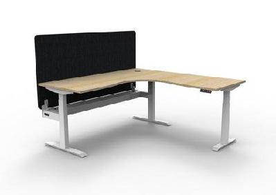 rl boost+ height adjustable corner workstation with black eco panel screen 1pw1800 x w1500 x d750 / natural oak top white satin frame / with cable tray