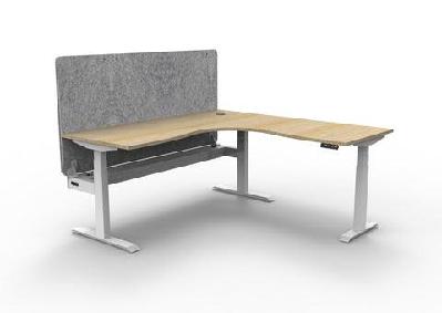 rl boost+ height adjustable corner workstation with grey eco panel screen 1pw1800 x w1500 x d750 / natural oak top white satin frame / with cable tray