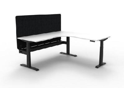 rl boost+ height adjustable corner workstation with black eco panel screen 1pw1800 x w1500 x d750 / natural white top black satin frame / with cable tray