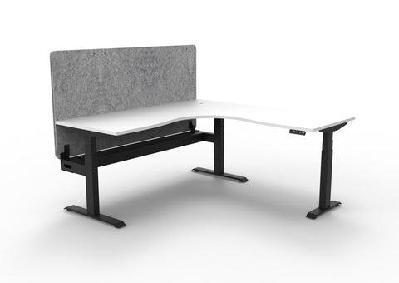 rl boost+ height adjustable corner workstation with grey eco panel screenw1500 x w1500 x d750 / natural white top black satin frame / with cable tray