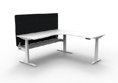 rl boost+ height adjustable corner workstation with black eco panel screen 1pw1800 x w1500 x d750 / natural white top white satin frame / with cable tray