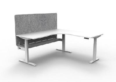 rl boost+ height adjustable corner workstation with grey eco panel screen 1pw1500 x w1500 x d750 / natural white top white satin frame / with cable tray