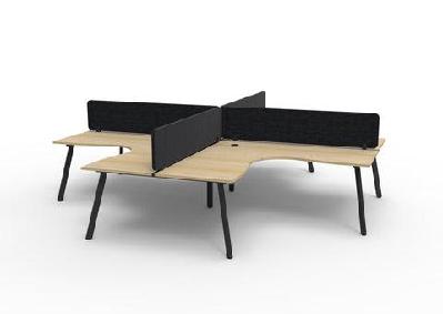 rl eternity workstation for 4 users with eco panel screenw1800 x w1800 / natural oak top black satin base / black
