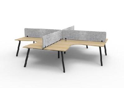 rl eternity workstation for 4 users with eco panel screen w1800 x w1500 / natural white top white satin base / marble grey