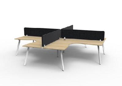 rl eternity workstation for 4 users with eco panel screenw1800 x w1800 / natural oak top white satin base / black