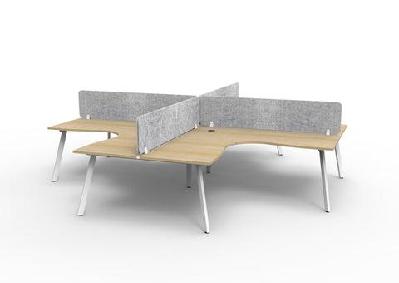 rl eternity workstation for 4 users with eco panel screenw1800 x w1800 / natural oak top white satin base / marble grey