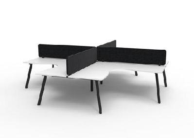 rl eternity workstation for 4 users with eco panel screenw1800 x w1800 / natural white top black satin base / black