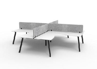 rl eternity workstation for 4 users with eco panel screenw1800 x w1800 / natural white top black satin base / marble grey