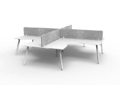 rl eternity workstation for 4 users with eco panel screenw1800 x w1800 / natural white top white satin base / marble grey