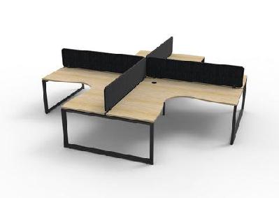 rl infinity profile leg 4 people corner workstation with screenoak top black base / w1800 x w1500 x d750 / eco panel black