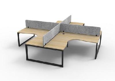 rl infinity profile leg 4 people corner workstation with screenoak top black base / w1800 x w1800 x d750 / eco panel grey