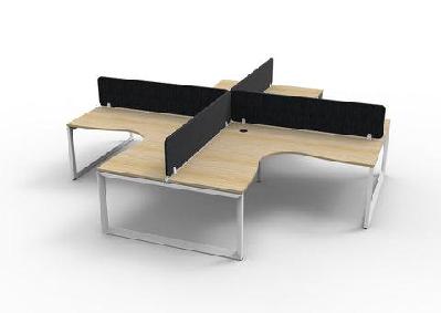 rl infinity profile leg 4 people corner workstation with screenoak top white base / w1500 x w1500 x d750 / eco panel black