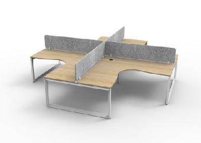 rl infinity profile leg 4 people corner workstation with screenoak top white base / w1800 x w1500 x d750 / eco panel grey