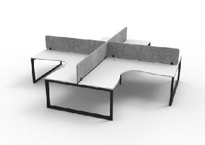rl infinity profile leg 4 people corner workstation with screenwhite top black base / w1800 x w1500 x d750 / eco panel grey