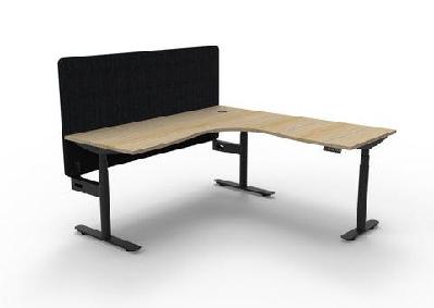 rl halo plus height adjustable corner workstation with black eco panel screen1800w x 1500w / natural oak top black satin based / without cable tray