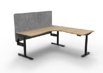 rl halo plus height adjustable corner workstation with grey eco panel screen1800w x 1800w / natural oak top black satin based / with cable tray