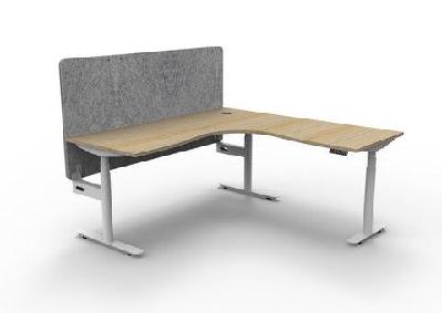 rl halo plus height adjustable corner workstation with grey eco panel screen1800w x 1500w / natural oak top white satin base / without cable tray