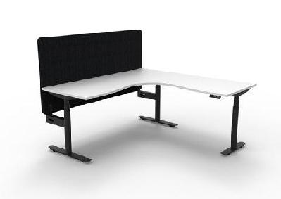 rl halo plus height adjustable corner workstation with black eco panel screen1800w x 1500w / natural white top black satin base / without cable tray