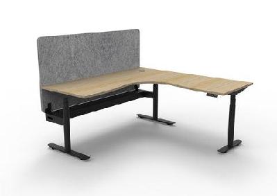 rl halo plus height adjustable corner workstation with grey eco panel screen 1500w x 1500w / natural oak top black satin based / without cable tray