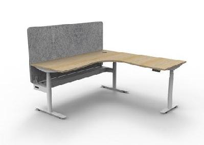 rl halo plus height adjustable corner workstation with grey eco panel screen1500w x 1500w / natural oak top white satin base / with cable tray