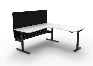 rl halo plus height adjustable corner workstation with black eco panel screen1800w x 1500w / natural white top black satin base / with cable tray