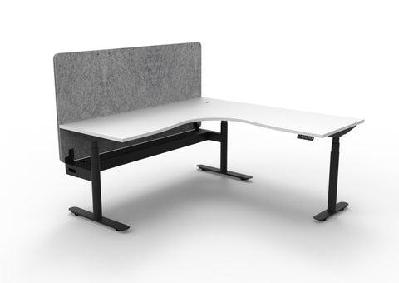 rl halo plus height adjustable corner workstation with grey eco panel screen1500w x 1500w / natural white top black satin base / without cable tray