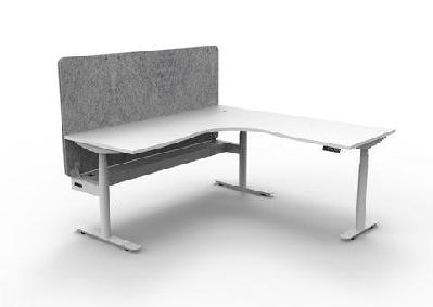 rl halo plus height adjustable corner workstation with grey eco panel screen1500w x 1500w / natural white top white satin base / with cable tray