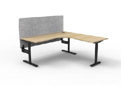rl halo static corner workstation with eco panel screen1800w x 1500w / without cable tray / oak top black base grey screen