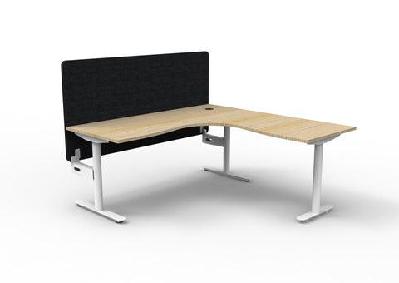 rl halo static corner workstation with eco panel screen1800w x 1500w / without cable tray / oak top white base black screen