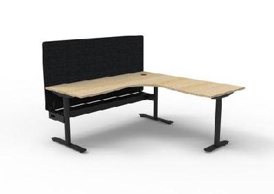 rl halo static corner workstation with eco panel screen1500w x 1500w / with cable tray / oak top black base black screen