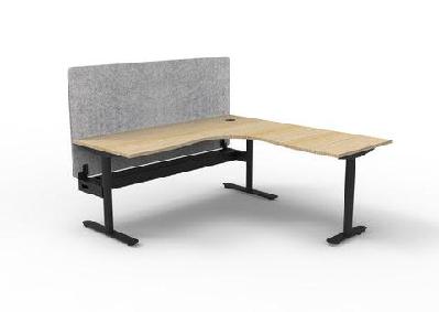 rl halo static corner workstation with eco panel screen 1500w x 1500w / with cable tray / oak top white base grey screen