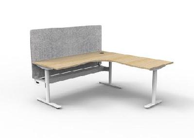 rl halo static corner workstation with eco panel screen1500w x 1500w / with cable tray / oak top white base grey screen