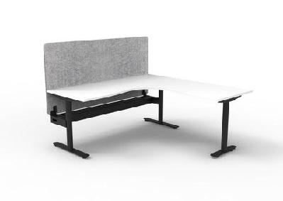 rl halo static corner workstation with eco panel screen1500w x 1500w / with cable tray / white top black base grey screen