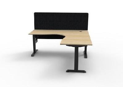 rl boost static corner desk with eco panel screen1500w x 1500w / without cable tray / oak top black base black screen