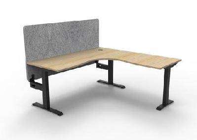 rl boost static corner desk with eco panel screen 1800w x 1500w / with cable tray / oak top black base grey screen