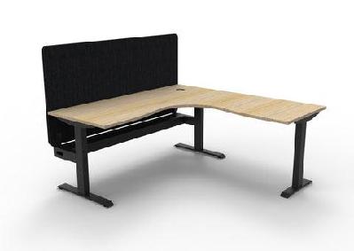 rl boost static corner desk with eco panel screen1500w x 1500w / with cable tray / oak top black base black screen