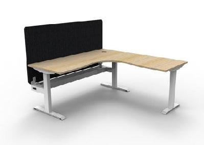 rl boost static corner desk with eco panel screen1500w x 1500w / with cable tray / oak top white base black screen