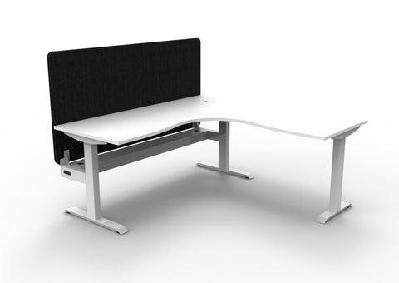 rl boost static corner desk with eco panel screen1500w x 1500w / with cable tray / white top white base black screen