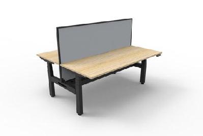 rl boost+ height adjustable 2 user back to back workstation with shush30 screen1800w x 750d / natural oak top black satin frame / with cable tray