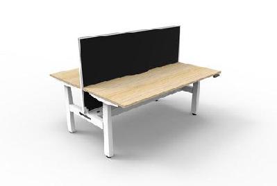 rl boost+ height adjustable 2 user back to back workstation with shush30 screen1800w x 750d / natural oak top white satin frame / with cable tray