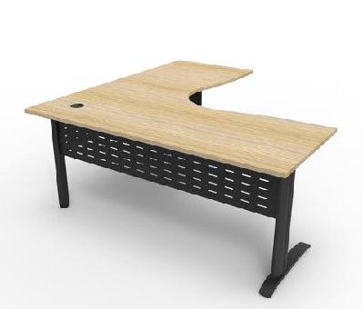 rl deluxe rapid span corner desk natural white top black satin base / 1800w x 1800w