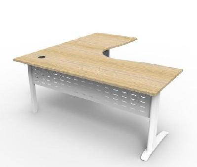 rl deluxe rapid span corner desknatural oak top white satin base / 1800w x 1200w
